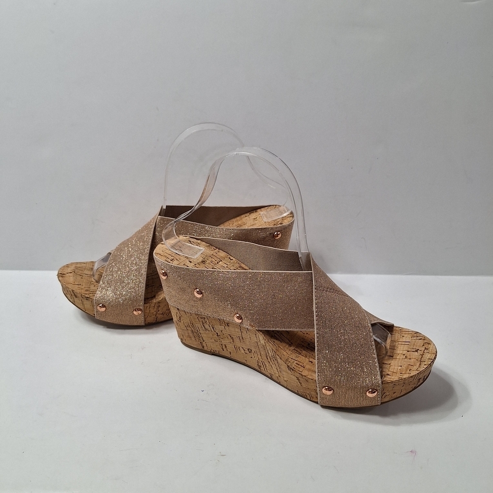 Est. 1946 Bohemian Rose Gold Metallic Strap Retro Platform Wedge Sandals Size 10 - Picture 11 of 13